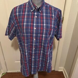 Men’s Dockers Blue and Red Plaid Casual Button up Shirt Large